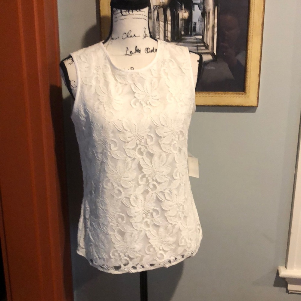 Kasper Lace Overlay Sleeveless Blouse (XS)